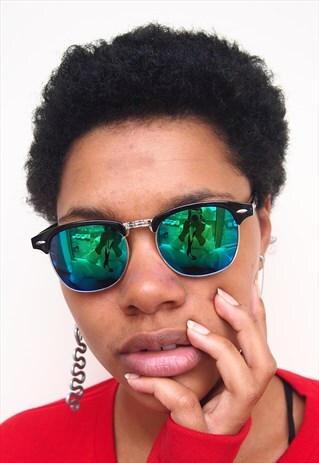 GREEN REFLECTIVE BLACK FRAME SUNGLASSES