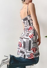 Vintage Y2K 00's Newspaper Print Graphic Summer Cami Dress