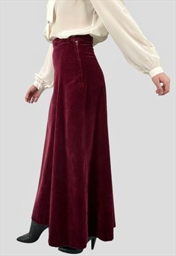 70's Vintage Ladies Velvet Burgundy Maxi Skirt