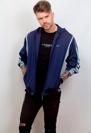 1990'S VINTAGE NIKE ZIP UP HOODIE IN BLUE