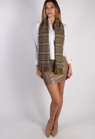 VINTAGE BURBERRY LAMBSWOOL CHECKED SCARF GREEN