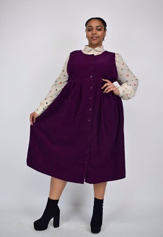VINTAGE 90'S LONG PURPLE CORDUROY DRESS WITH BUTTONS