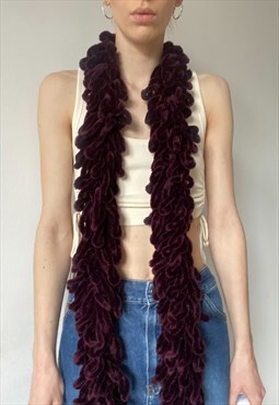 Vintage Y2K 00s fuzzy skinny maroon scarf
