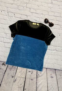 Y2K Blue & Brown Velour Tshirt