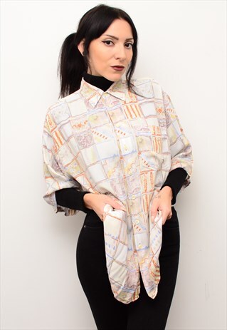 VINTAGE 90'S COUNTRY CHIC RETRO CRAZY PATTERNED SLOUCH SHIRT