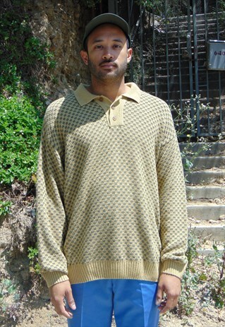 90S ITALIAN LUXURY DESIGNER SILK LINEN BLEND KNIT POLO XL