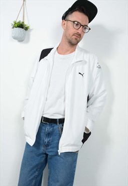 Vintage 90s Puma Windbreaker Jacket White unisex Size XL