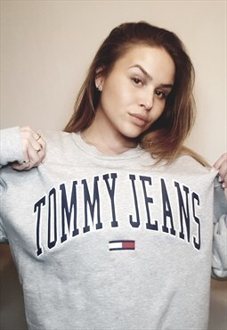 Rare 90s y2k grey Tommy Jeans spell out jumper sweatshirt