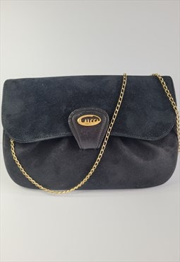 Gucci Vintage Black Suede and Leather Shoulder Bag 