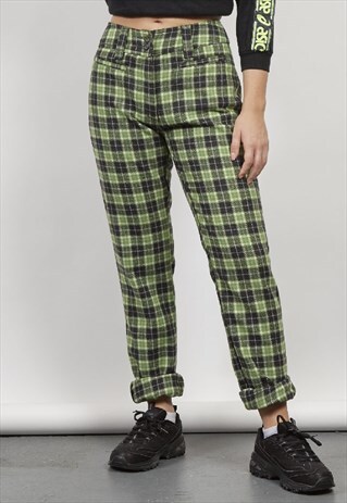 VINTAGE WOOL TARTAN RIFLE 80'S STRAIGHT LEG TROUSERS