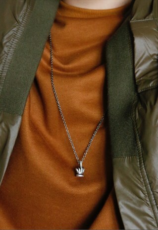 UNISEX TITANIUM METAL SPOOF HUMOUR MIDDLE-FINGER NECK CHAIN