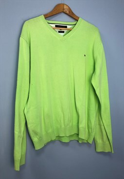 Tommy Hilfiger Jumper Lime Green V Neck Cotton Knit