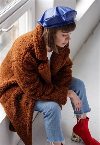 BLUE FAUX LEATHER BERET HAT