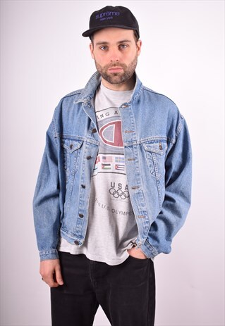 BENETTON MENS VINTAGE DENIM JACKET XL BLUE 90S