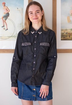 Dark grey denim shirt with rivet details