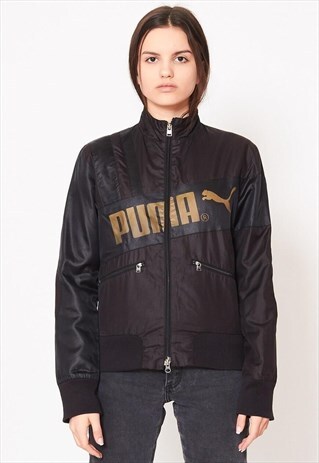 VINTAGE BLACK PUMA WINDBREAKER ZIP TRACK JACKET