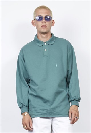 VINTAGE 90'S POLO RALPH LAUREN GREEN POLO SWEATER