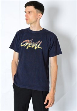 Vintage 90s Faded Navy Blue Distressed Graphic Surf T-Shirt