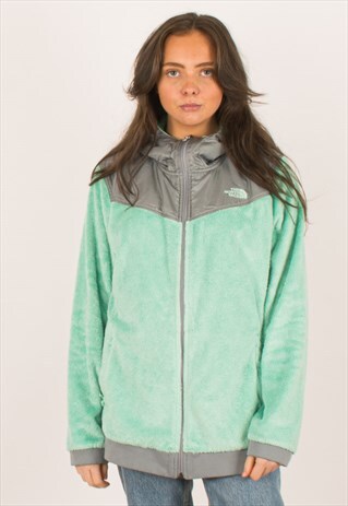 VINTAGE GREEN NORTH FACE HOODED SHERPA FLEECE XL