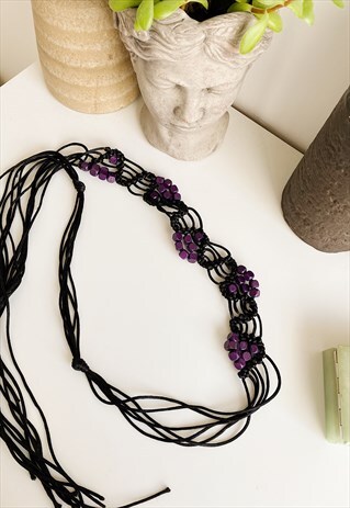 VINTAGE 90S Y2K MACRAME BOHO HIPPIE BEAD DETAIL FRINGED BELT