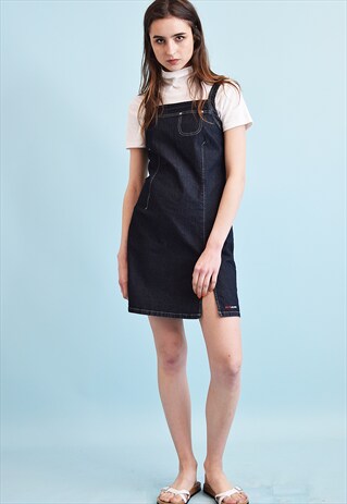 90'S RETRO PINAFORE DENIM MINI MOM'S DRESS