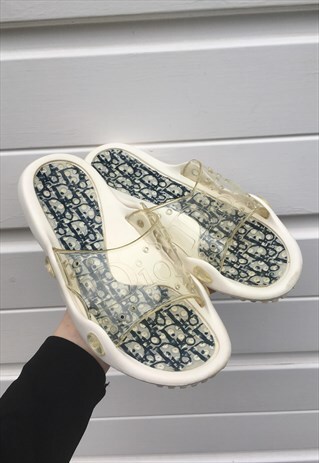 WOMENS VINTAGE 80S CHRISTIAN DIOR SLIDES WHITE FLIP FLOPS