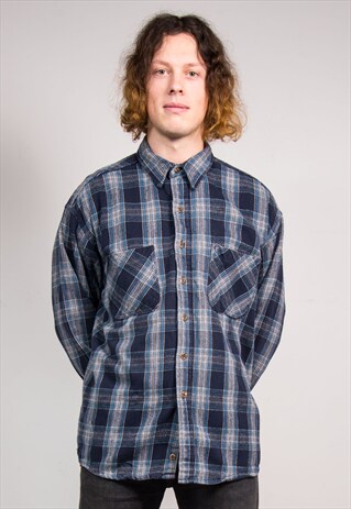 90'S VINTAGE BLUE CHECK PATTERN FLANNEL SHIRT