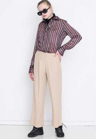 VINTAGE BEIGE WIDE LEG RETRO TROUSERS