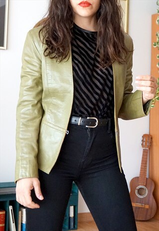 VINTAGE 90 LONG SLEEVE LEATHER GREEN CROPPED JACKET