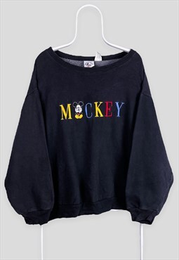 Vintage Disney Black Sweatshirt Embroidered Spell Out XXL