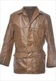 Vintage Button-Front Brown Belted Leather Jacket - L