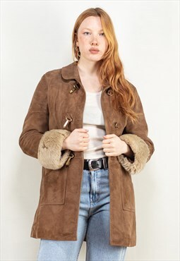 Vintage 90's Women Suede Coat in Brown