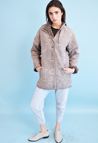 70'S REAL SUEDE & FAUX FUR DETAILING SHEARLING COAT