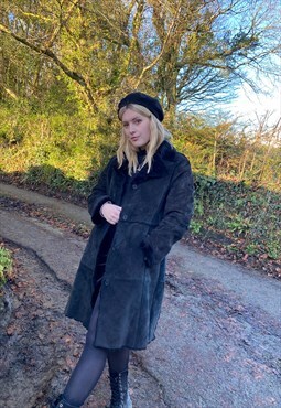 Vintage Rare 90s Genuine Suede Shearling Trench Coat