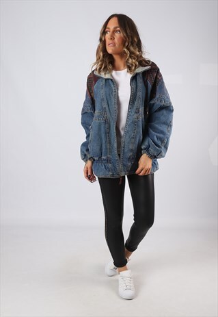 DENIM JACKET 90'S BOMBER OVERSIZED LINED UK 16 (GJDK)