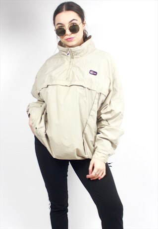 90'S RETRO BEIGE 1/4 ZIP RAVE JACKET
