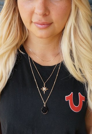 QUARTZ AND STAR CHARM DROP MULTI LAYERED FESTIVAL NECKLACE