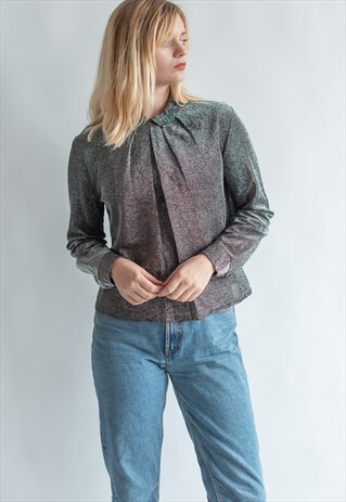 VINTAGE 80S SILVER CHIC PARTY BLOUSE IN BELL SHAPE
