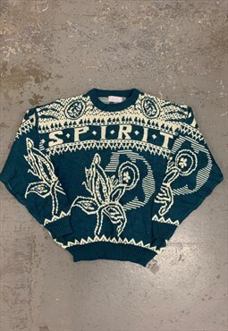 Vintage Abstract Knitted Jumper Funky Patterned Grandad Knit