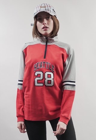 VINTAGE 90'S RED/ GREY ZIP-UP CHAMPION SWEATER