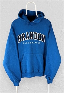 Vintage Champion Blue Hoodie Brandon Blackhawks Mens XL