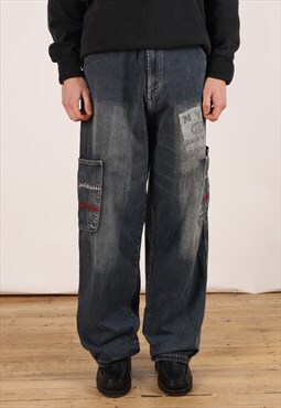 Vintage Kuangyeyizu Baggy Jeans Men's Dark Blue