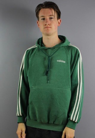 VINTAGE ADIDAS HOODIE IN GREEN WITH EMBROIDERED LOGO AND POU