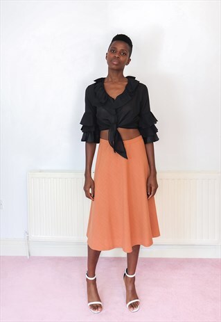 VINTAGE TIE FRONT SHEER RUFFLE SLEEVE CROP TOP IN BLACK