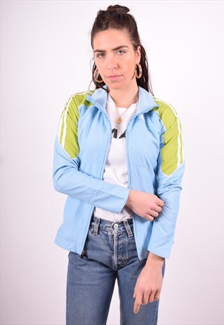 ADIDAS WOMENS VINTAGE TRACKSUIT TOP JACKET SMALL BLUE 90'S