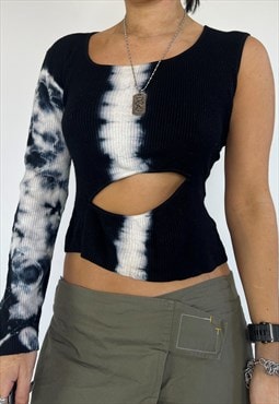 Vintage Y2K Top One Shoulder Cut Out Tie Dye Grunge 90s