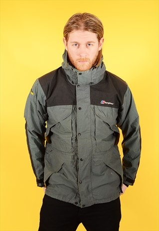 VINTAGE BERGHAUS GORE-TEX RAIN COAT GREY YELLOW