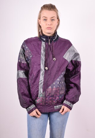 WOMENS VINTAGE TRACKSUIT TOP JACKET XL PURPLE 90S