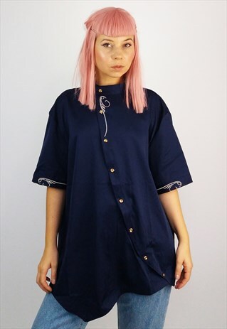 VINTAGE 90'S OVERSIZED ASYMMETRIC BUTTONS EMBROIDERY BLOUSE