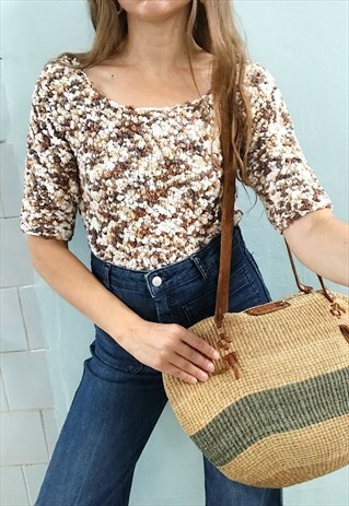 VINTAGE 90S BOBBLE POM PM KNIT CROP TOP BLOUSE MINIMALIST